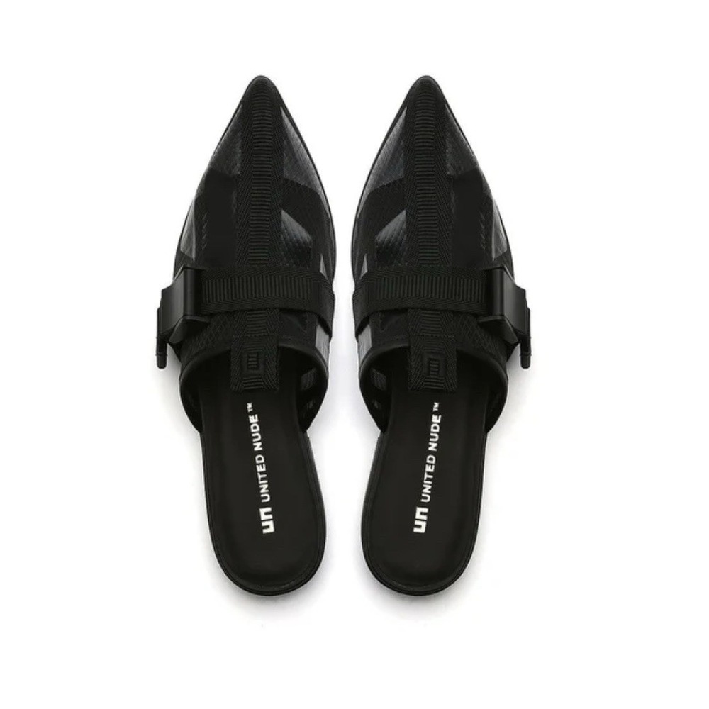 United Nude Calli Mule Black Pointed Toe Mesh Buckle Flats EU 39 US 8‎ New